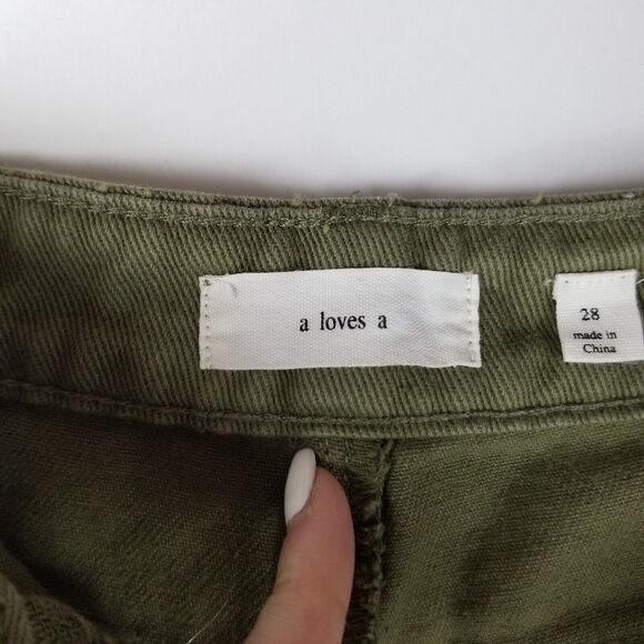 Women's A Loves A Anthropologie Distressed CutOff Denim Shorts Sz28 Olive Green - Picture 9 of 11